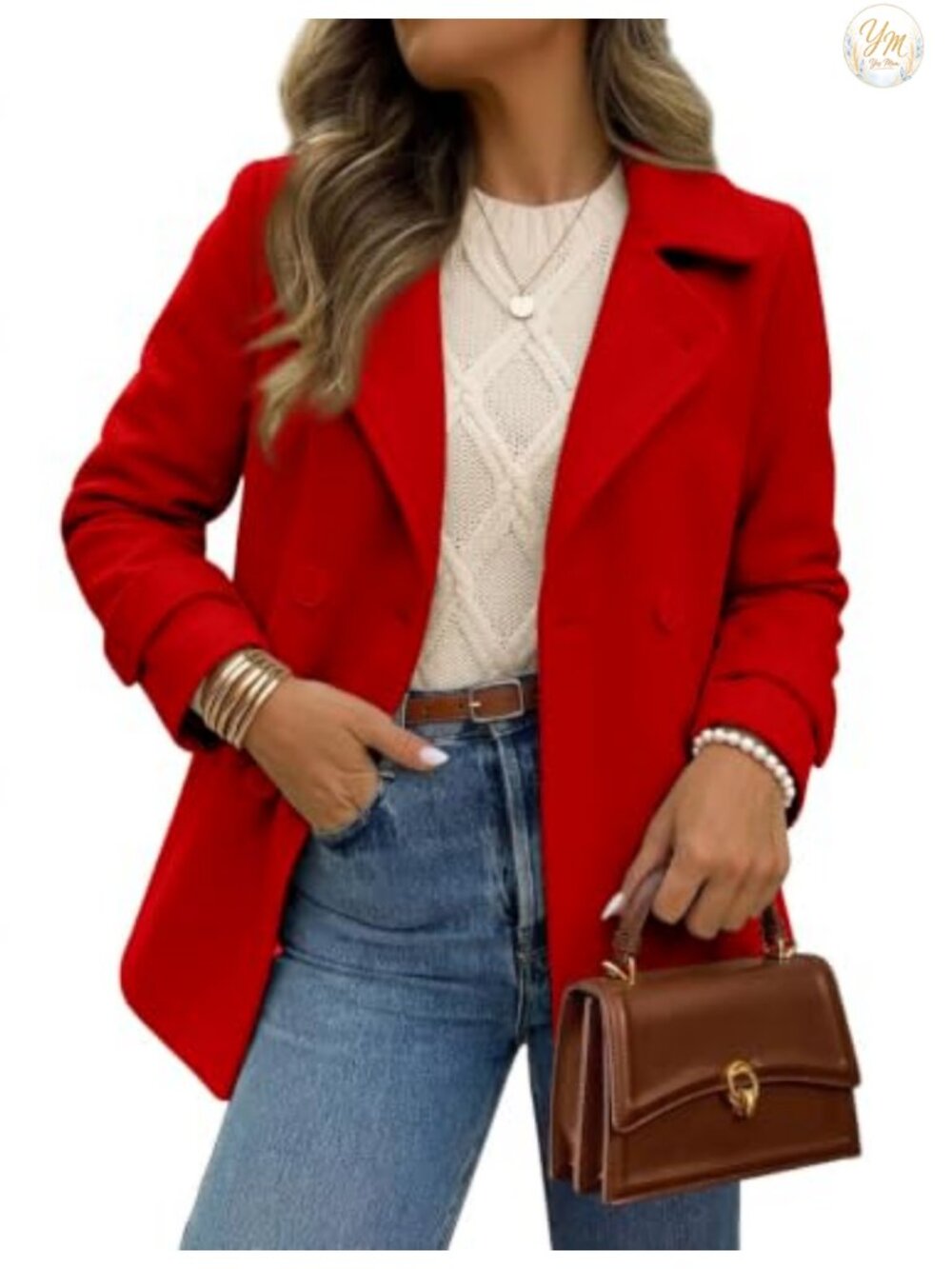 Women's Double Breasted Wool Peacoat Winter Trench Coat Long Sleeve